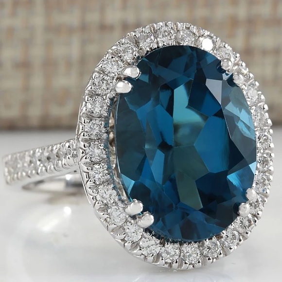 New London Blue Topaz Diamond Silver Ring - Picture 3 of 4